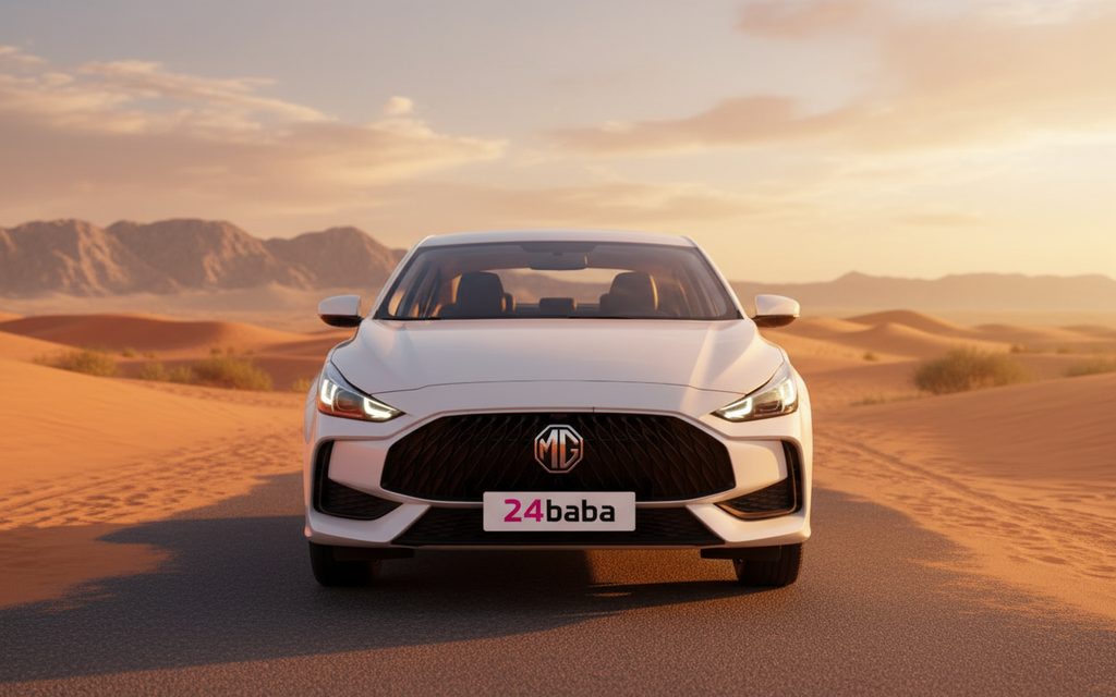 Mg Gt 2024 White front view with headlights – rental in Dubai