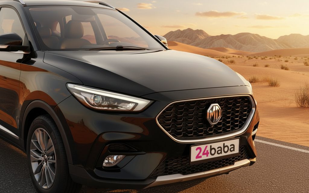 Mg Zs 2023 Black front view with headlights – rental in Dubai