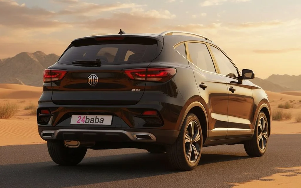 Mg Zs 2023 Black rear view showing taillights – rental in Dubai