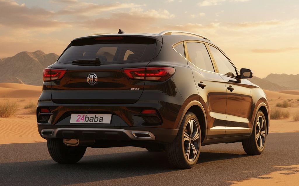 Mg Zs 2023 Black rear view showing taillights – rental in Dubai