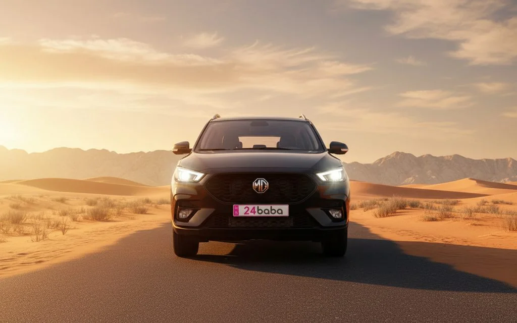 Mg Zs 2025 Black front view with headlights – rental in Dubai