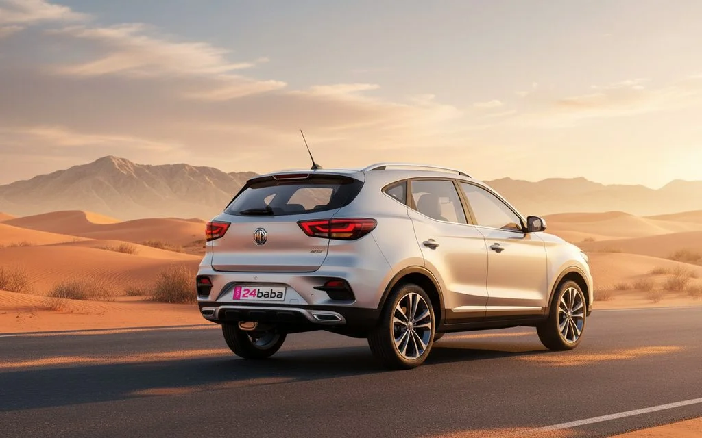 Mg Zs 2023 Silver rear view showing taillights – rental in Dubai