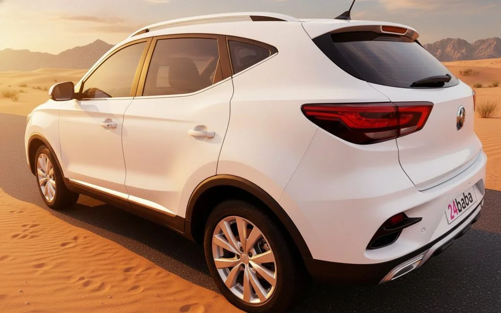 Mg Zs 2023 White rear view showing taillights – rental in Dubai