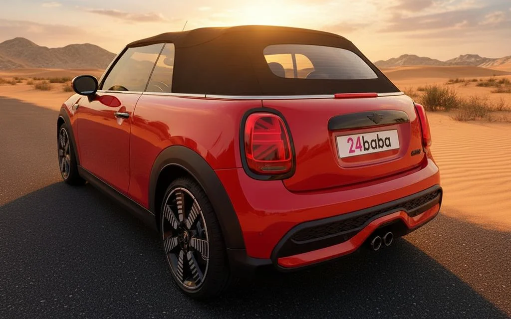 Mini Cooper 2024 Red rear view showing taillights – rental in Dubai