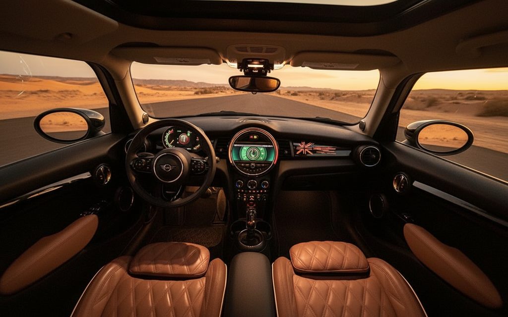 Mini Cooper 2025 interior view showing trim – rental in Dubai