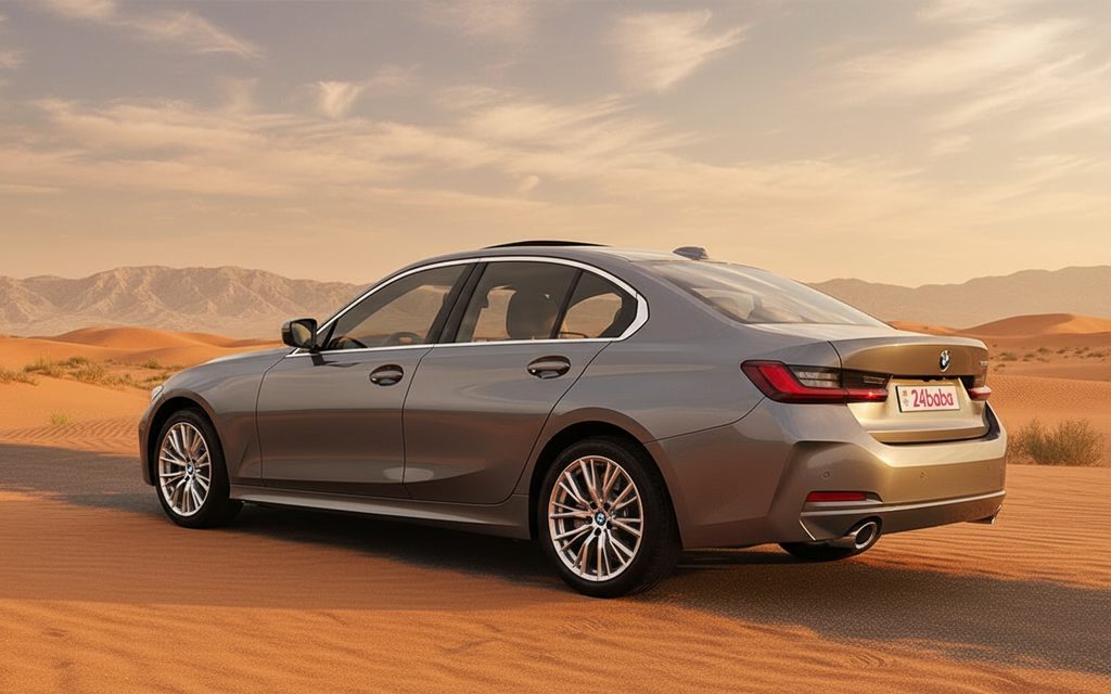 Bmw 330 2024 Grey rear view showing taillights – rental in Dubai