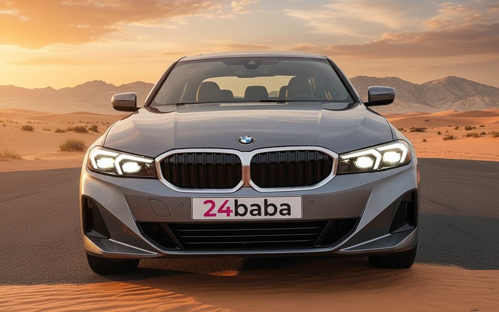 Bmw 330 2024 Grey front view with headlights – rental in Dubai