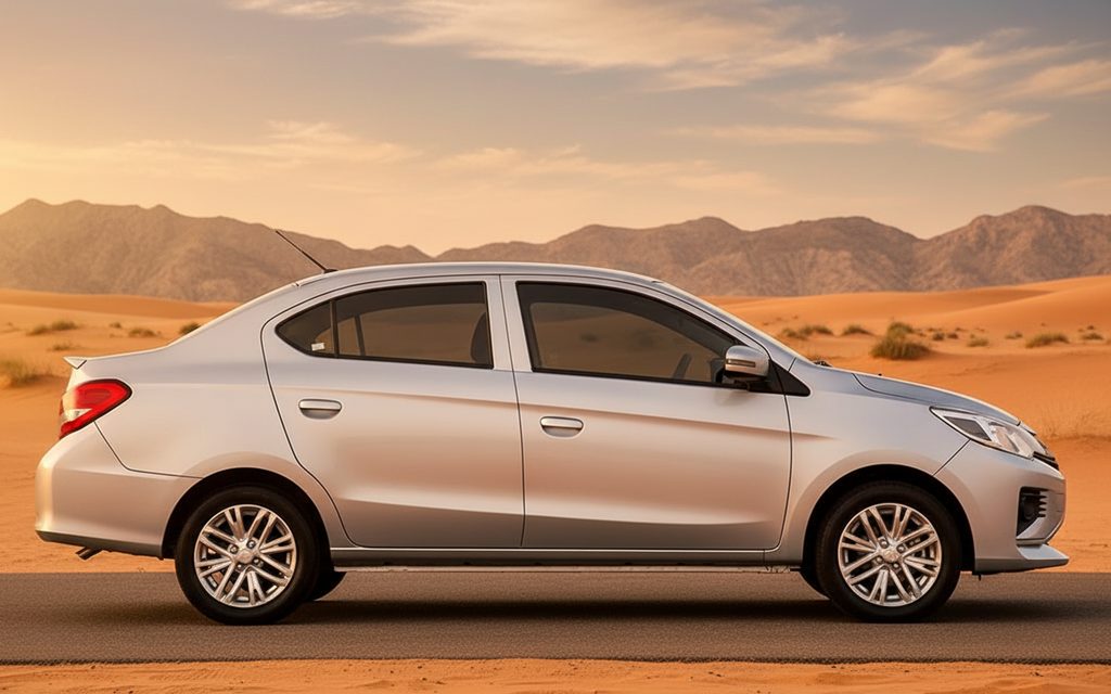 Mitsubishi Attrage 2024 Grey side profile – rental in Dubai