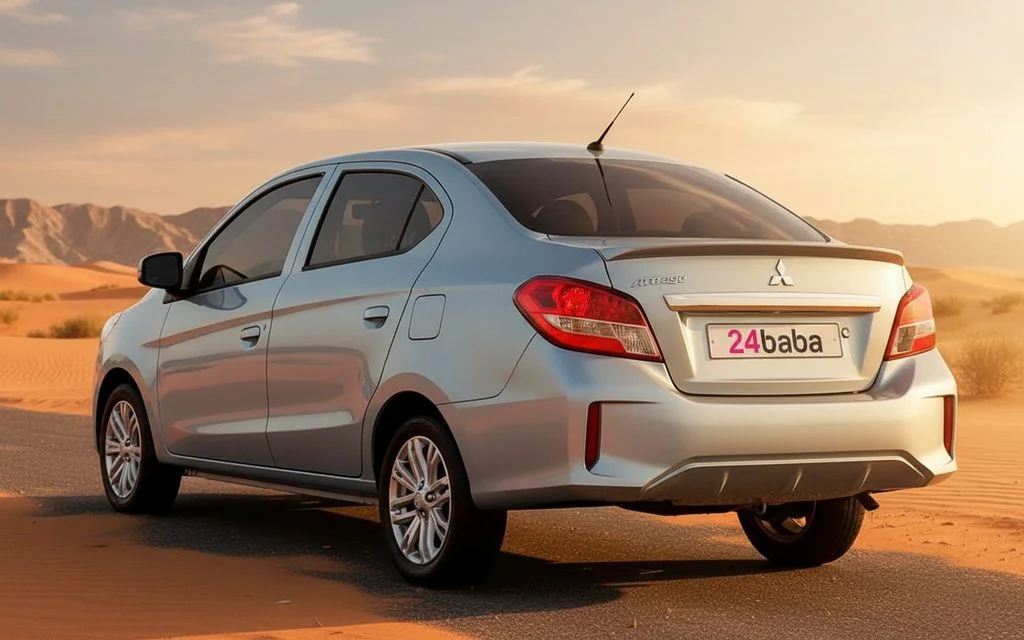 Mitsubishi Attrage 2024 Grey rear view showing taillights – rental in Dubai