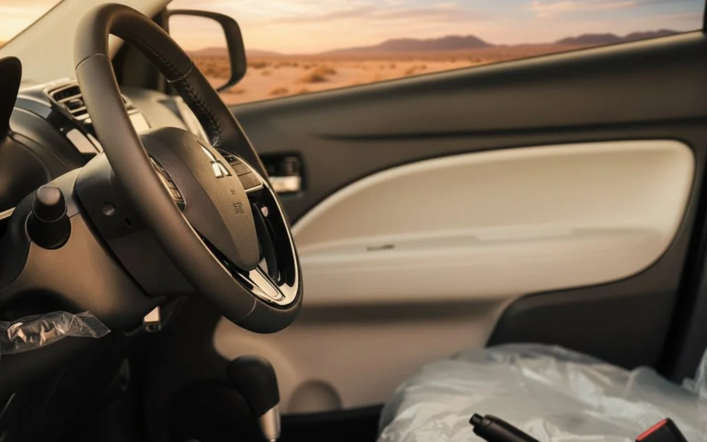 Mitsubishi Attrage 2024 interior view showing trim – rental in Dubai