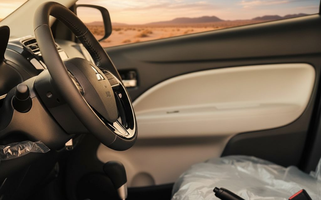 Mitsubishi Attrage 2024 interior view showing trim – rental in Dubai