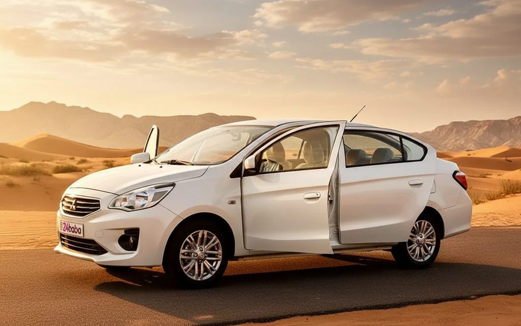 Mitsubishi Attrage 2022 White side profile – rental in Dubai