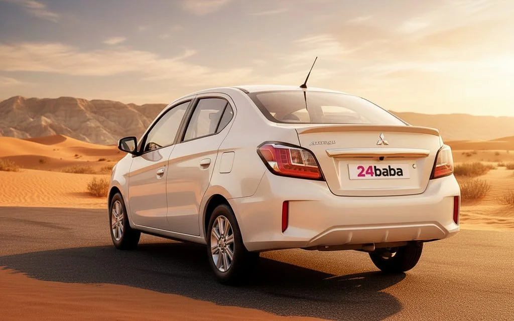 Mitsubishi Attrage 2022 White rear view showing taillights – rental in Dubai