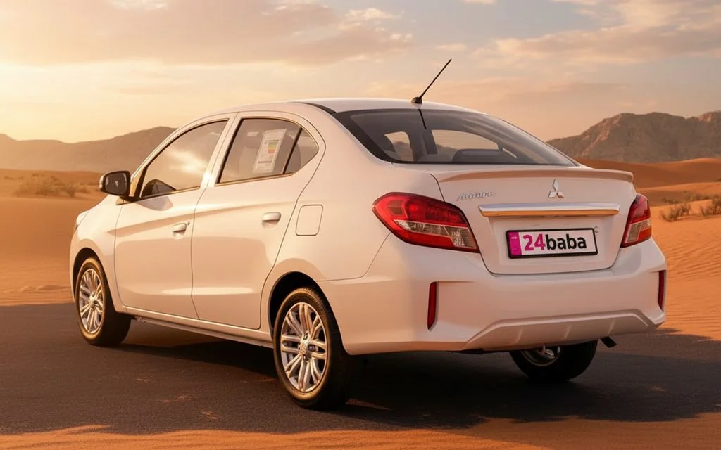 Mitsubishi Attrage 2022 White rear view showing taillights – rental in Dubai