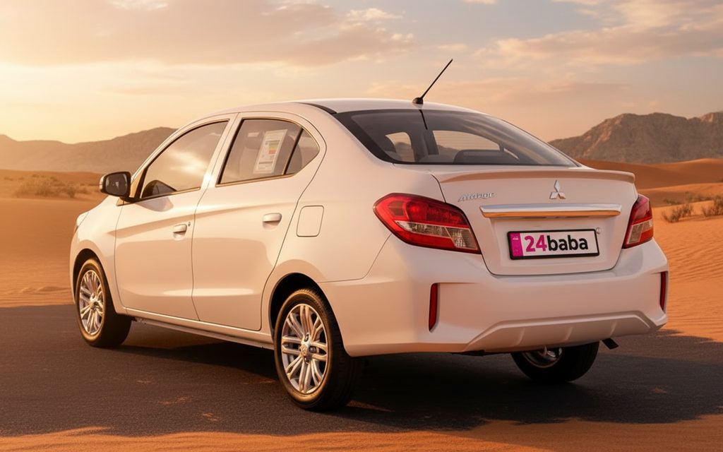 Mitsubishi Attrage 2022 White rear view showing taillights – rental in Dubai