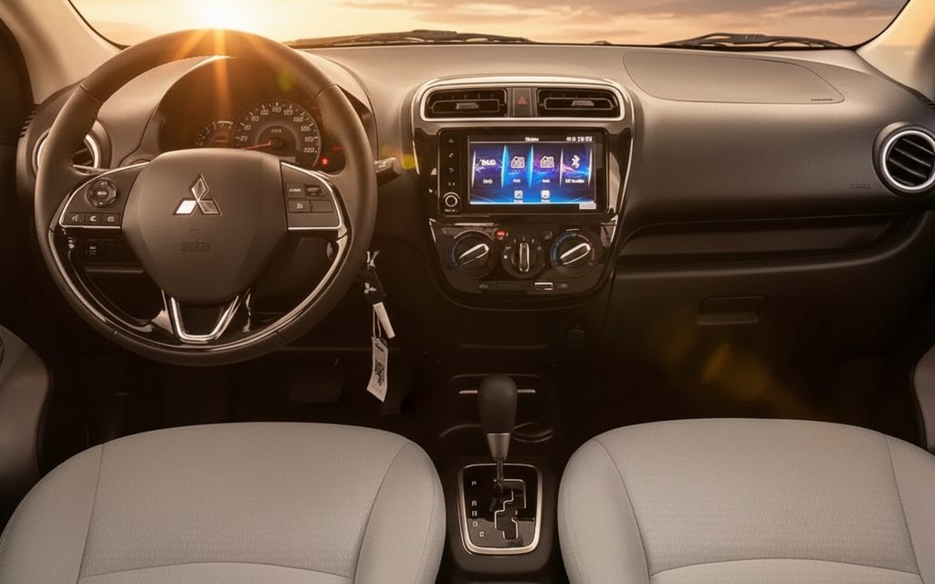 Mitsubishi Attrage 2022 interior view showing trim – rental in Dubai