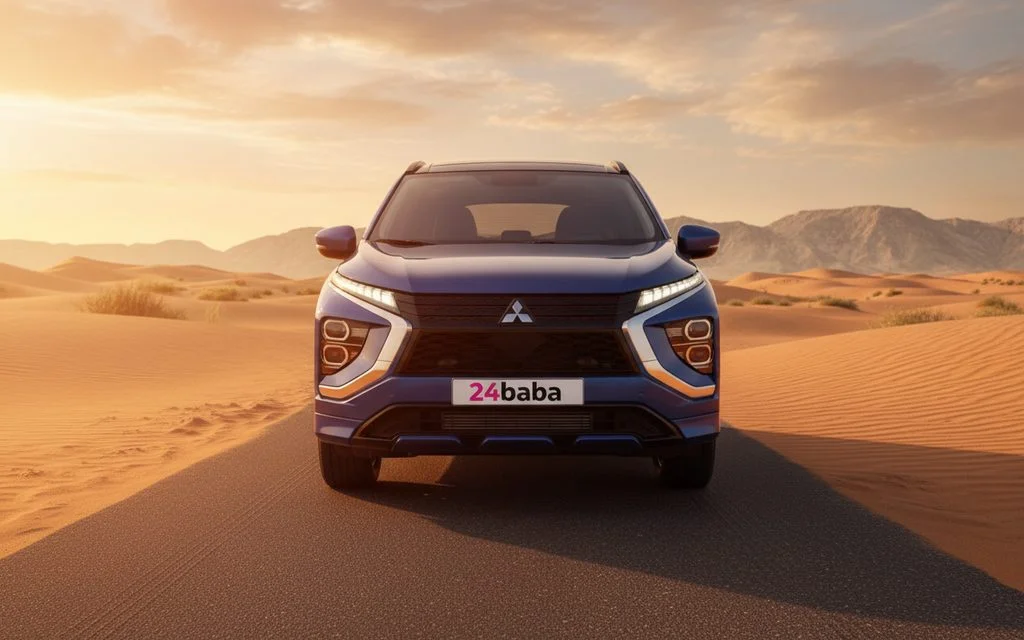 Mitsubishi Eclipse 2023 Blue front view with headlights – rental in Dubai