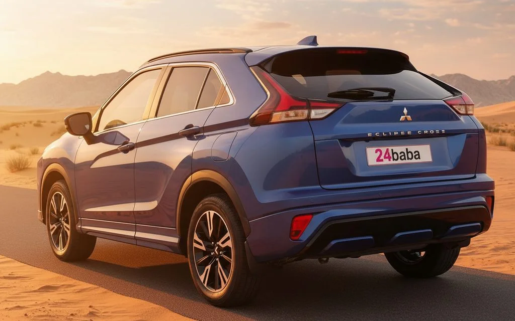 Mitsubishi Eclipse 2023 Blue rear view showing taillights – rental in Dubai