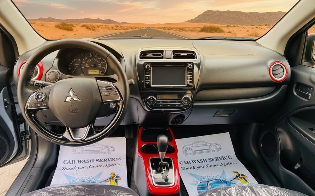 Mitsubishi Mirage 2020 interior view showing trim – rental in Dubai