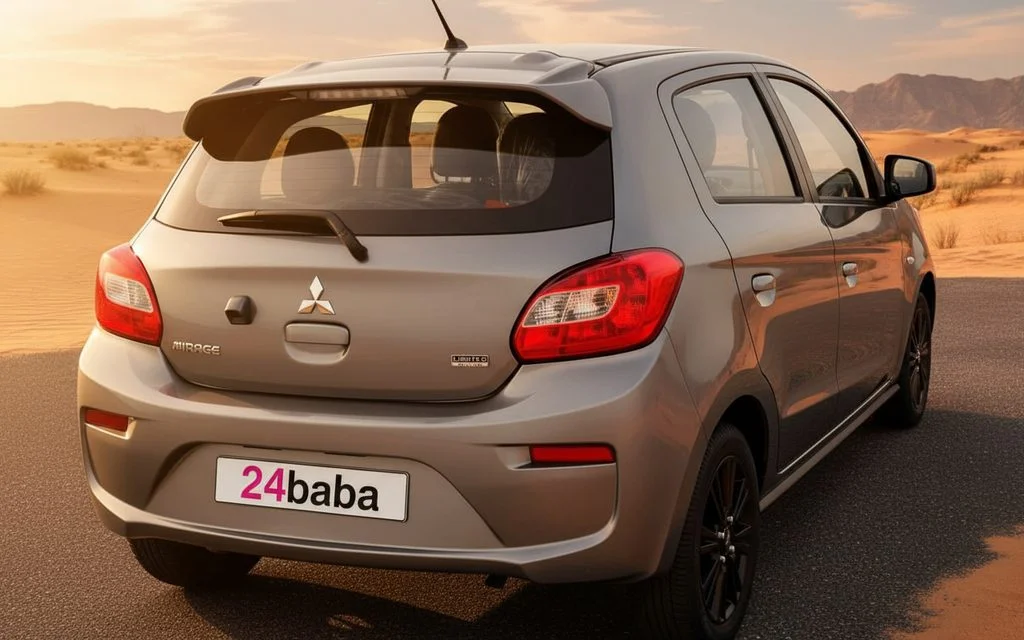 Mitsubishi Mirage 2020 Silver rear view showing taillights – rental in Dubai