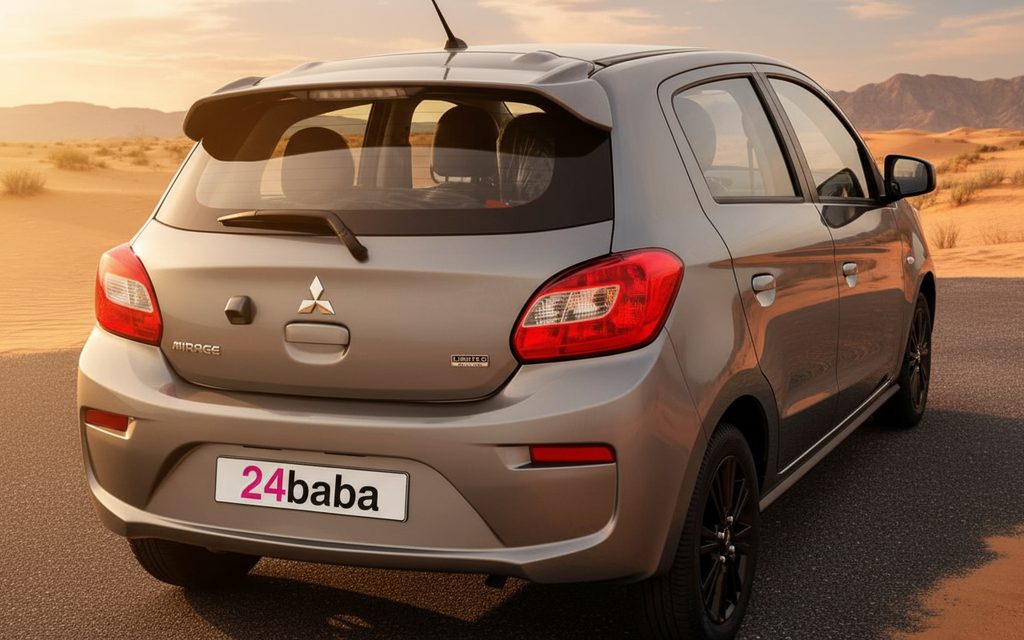 Mitsubishi Mirage 2020 Silver rear view showing taillights – rental in Dubai