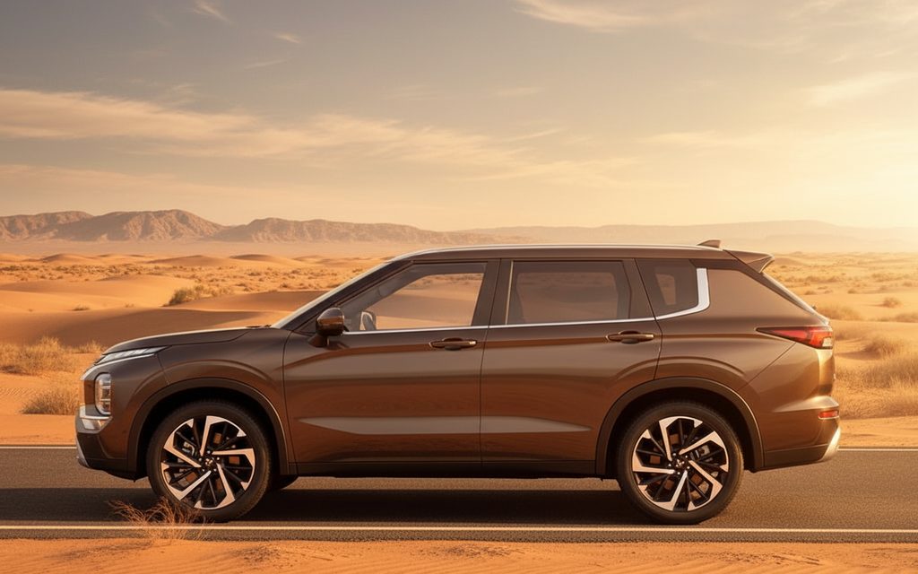 Mitsubishi Outlander 2023 Brown side profile – rental in Dubai