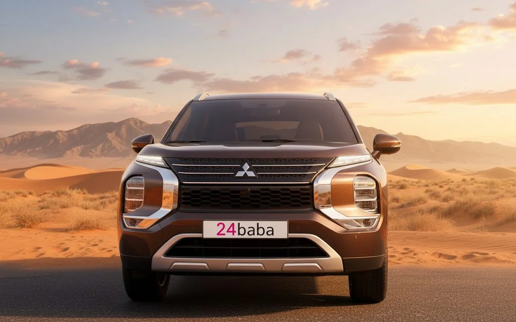 Mitsubishi Outlander 2023 Brown front view with headlights – rental in Dubai