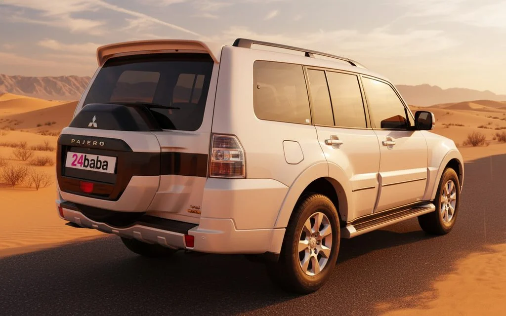 Mitsubishi Pajero 2020 White rear view showing taillights – rental in Dubai