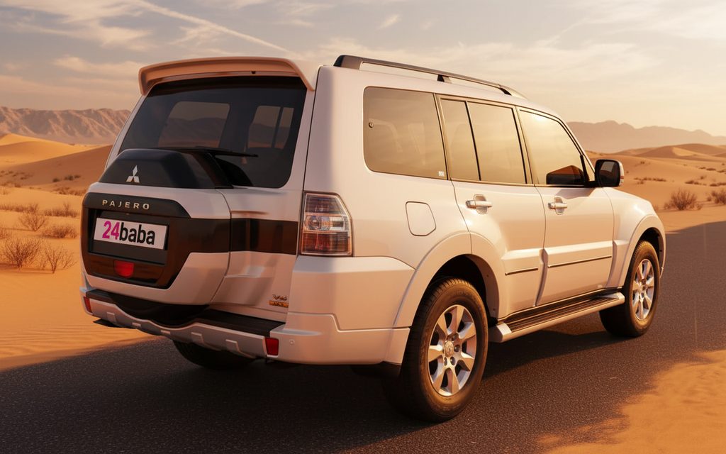 Mitsubishi Pajero 2020 White rear view showing taillights – rental in Dubai