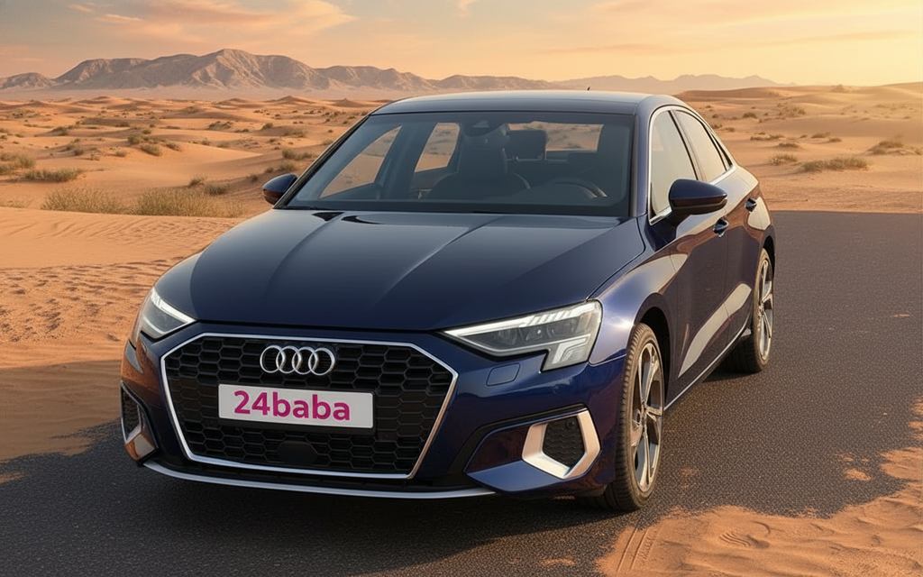 Audi A3 2024 Blue front view with headlights