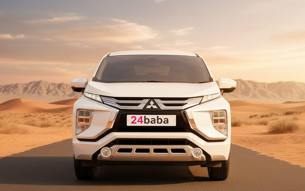 Mitsubishi Xpander 2022 White front view with headlights – rental in Dubai