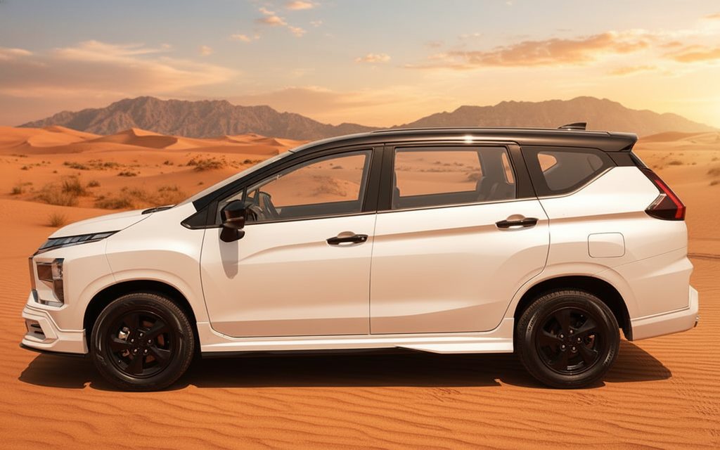 Mitsubishi Xpander 2024 White side profile – rental in Dubai
