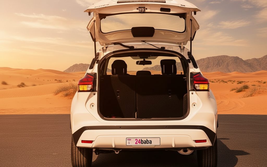 Nissan Kicks 2023 White rear view showing taillights – rental in Dubai