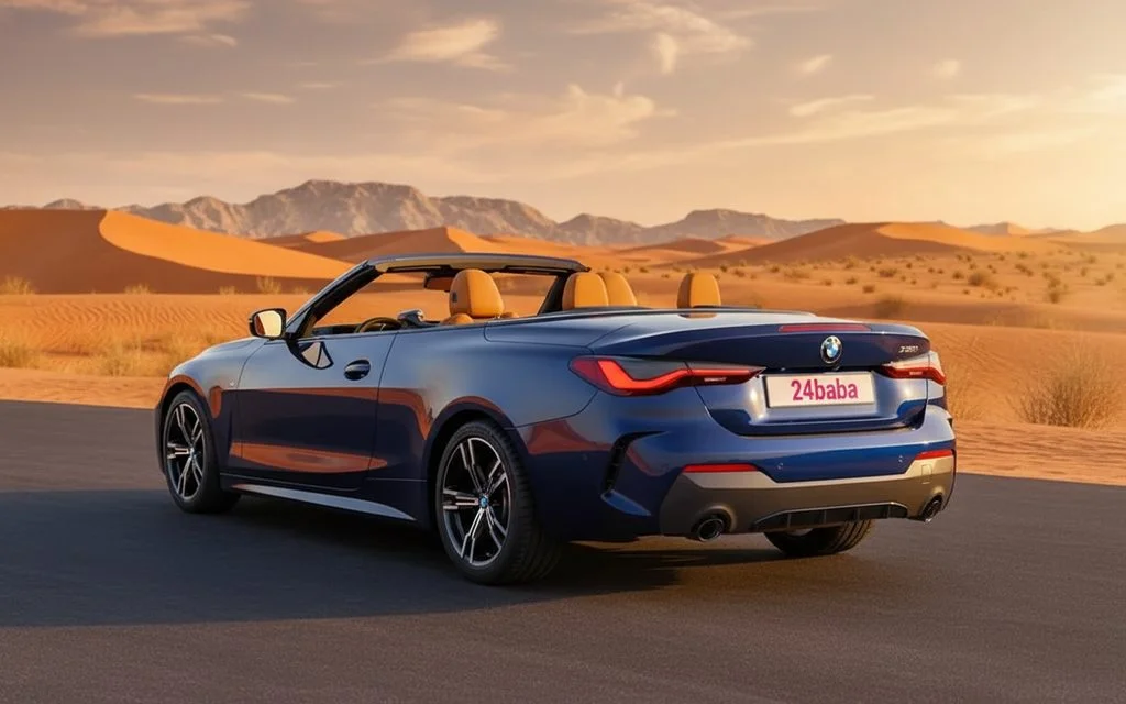 Bmw 420 2024 Blue rear view showing taillights – rental in Dubai