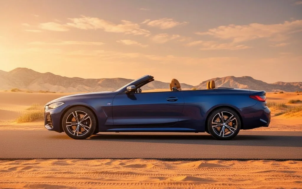 Bmw 420 2024 Blue side profile – rental in Dubai