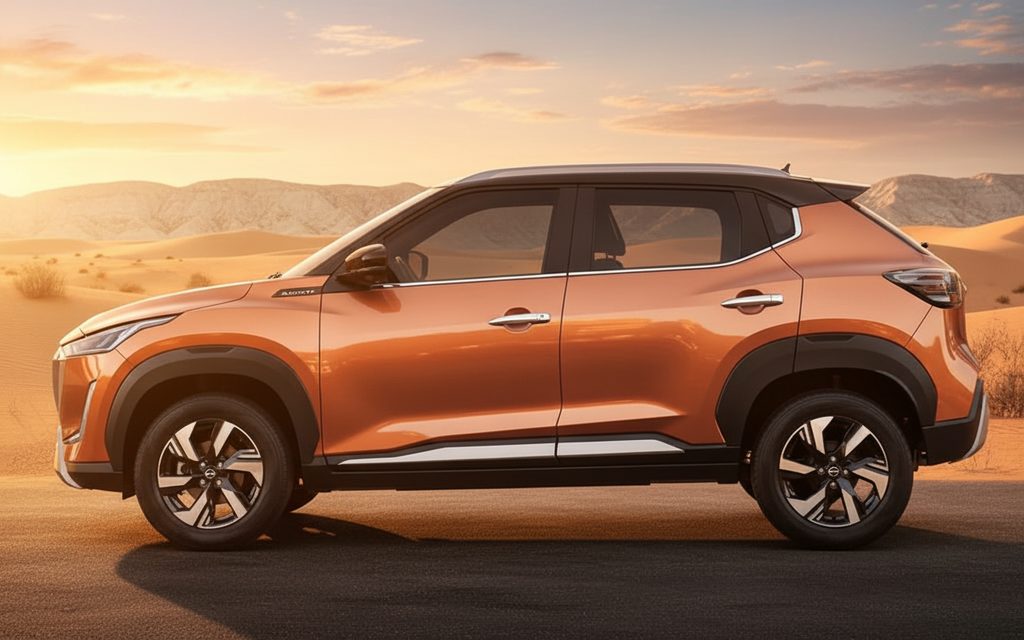 Nissan Magnite 2024 Orange side profile – rental in Dubai
