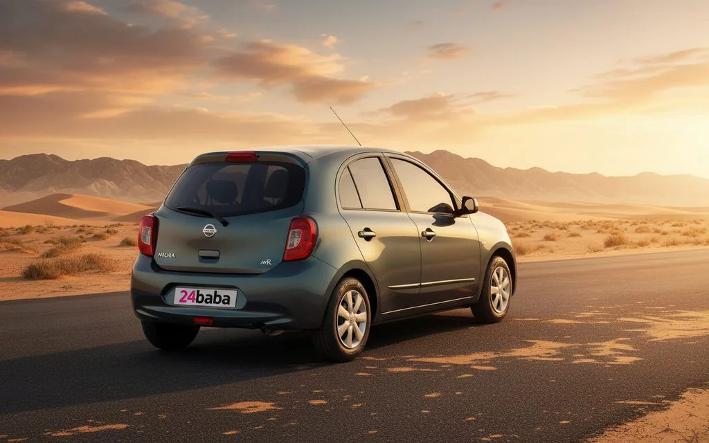 Nissan Micra 2020 Grey rear view showing taillights – rental in Dubai