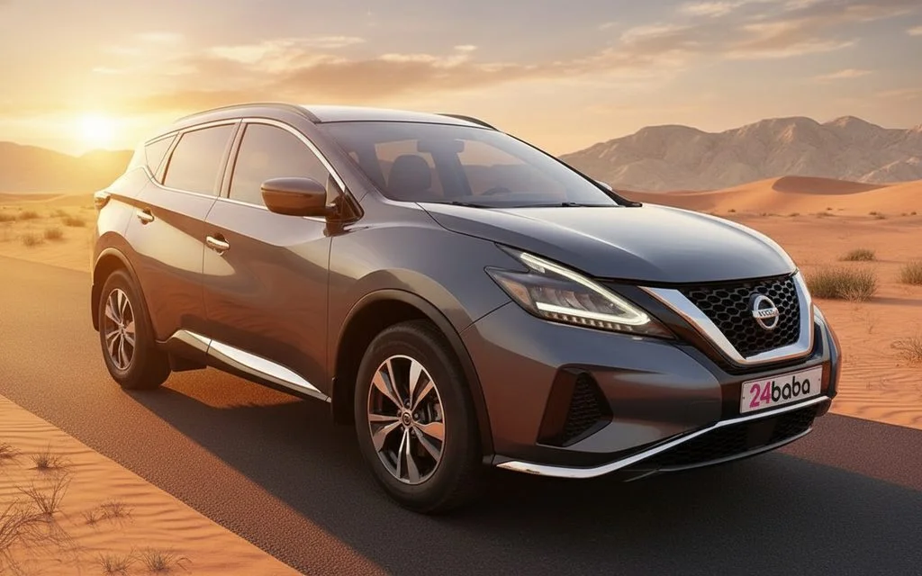 Nissan Murano 2021 Grey front view with headlights – rental in Dubai
