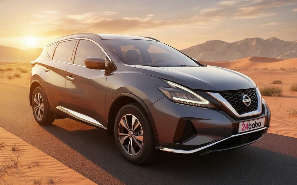 Nissan Murano 2021 Grey front view with headlights – rental in Dubai