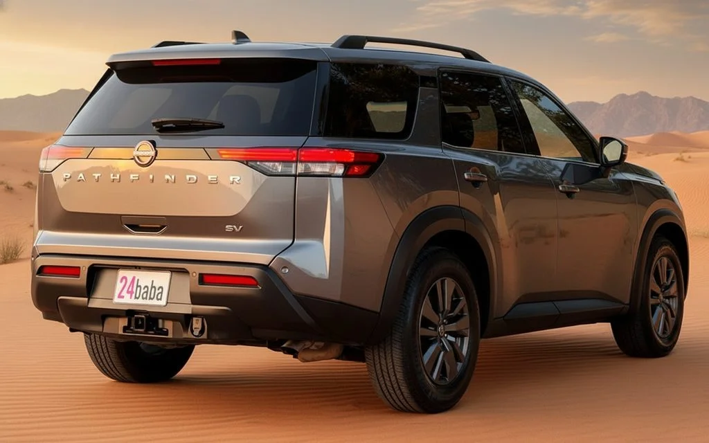Nissan Pathfinder 2022 Grey rear view showing taillights – rental in Dubai