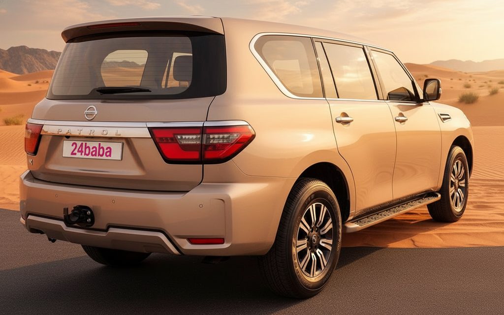 Nissan Patrol 2024 Beige rear view showing taillights – rental in Dubai