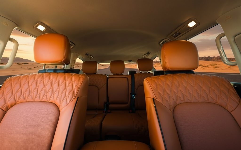 Nissan Patrol 2022 leather seats and cabin – rental in Dubai