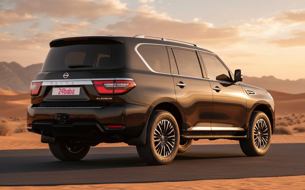 Nissan Patrol 2022 Black rear view showing taillights – rental in Dubai