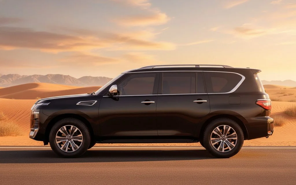 Nissan Patrol 2025 Black side profile – rental in Dubai