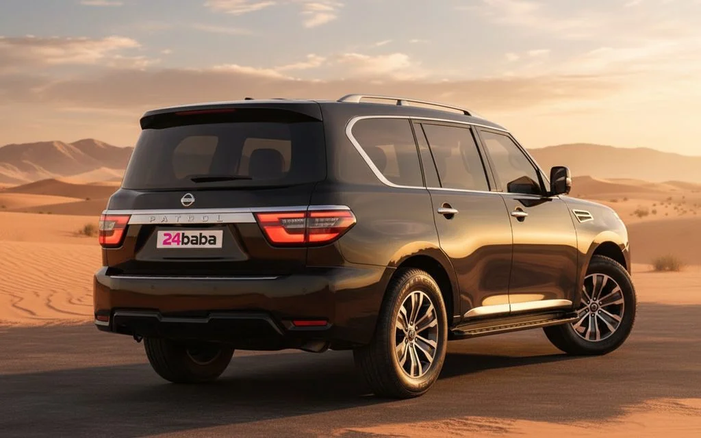 Nissan Patrol 2025 Black rear view showing taillights – rental in Dubai
