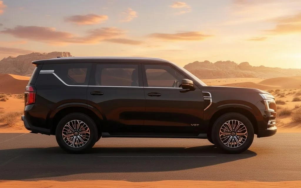 Nissan Patrol 2026 Black side profile – rental in Dubai