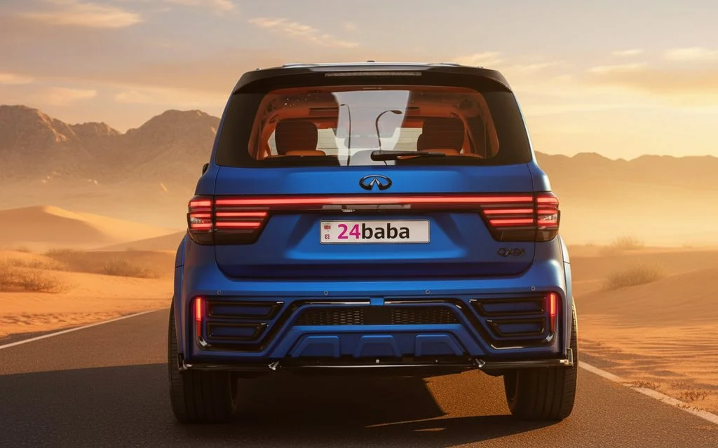 Nissan Patrol 2020 Blue rear view showing taillights – rental in Dubai