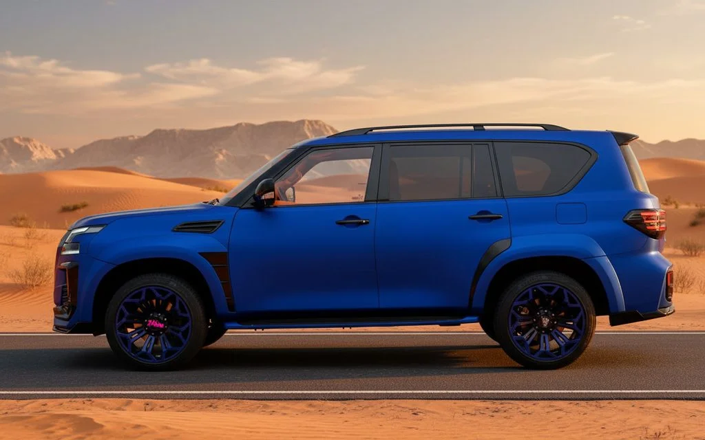 Nissan Patrol 2020 Blue side profile – rental in Dubai