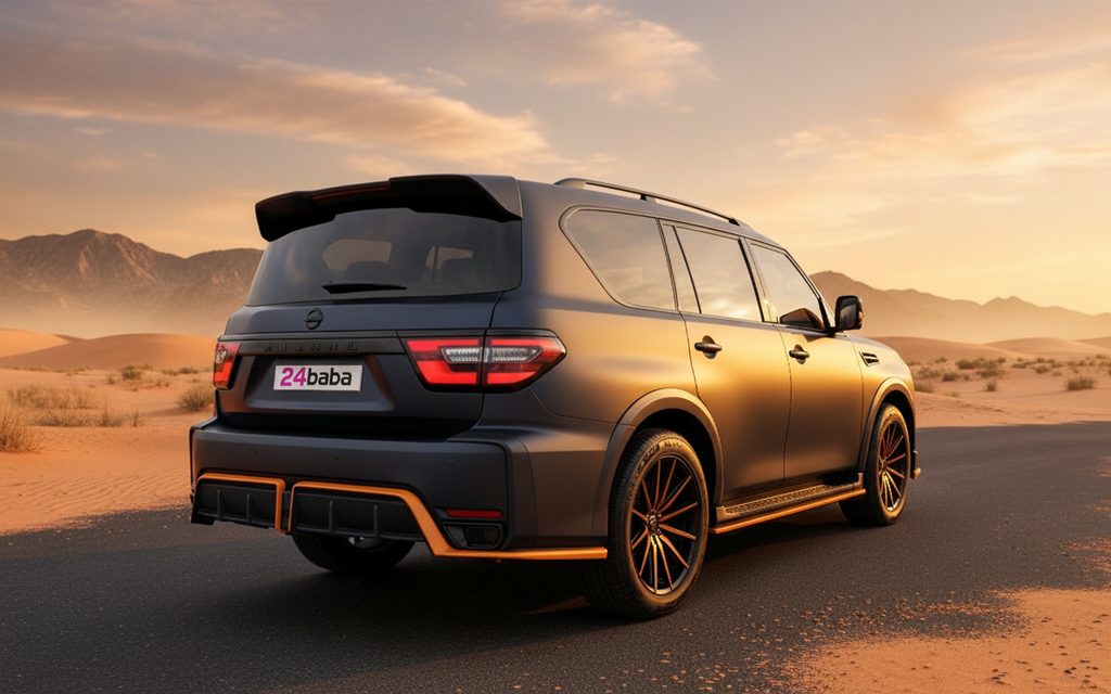 Nissan Patrol 2020 Black rear view showing taillights – rental in Dubai