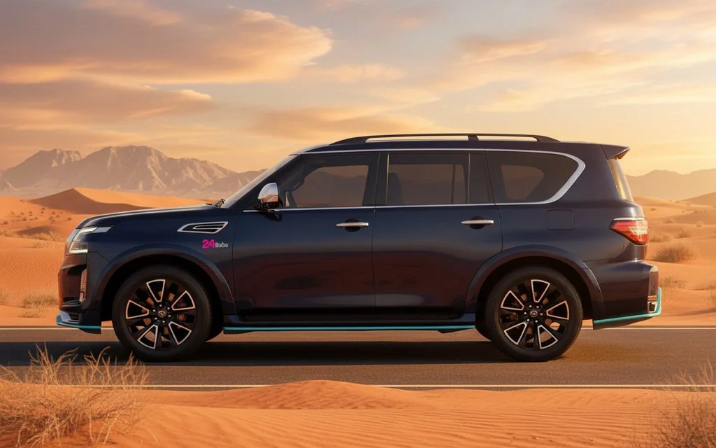 Nissan Patrol 2025 Blue side profile – rental in Dubai